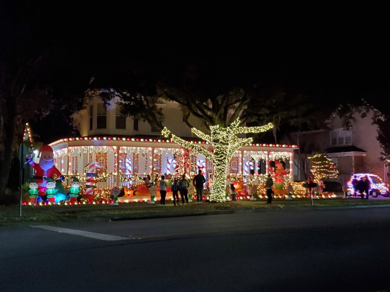 House with Christmas light display in Celebration, FL