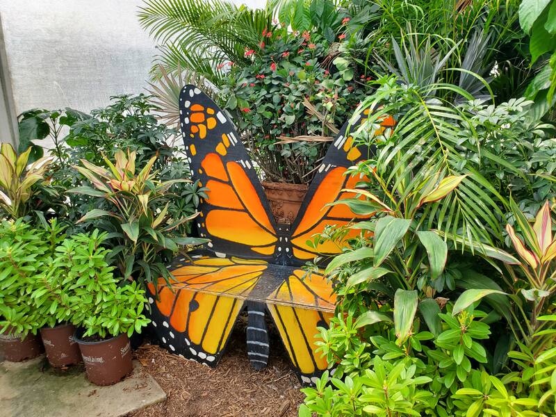 Butterfly-shaped bench at the Butterfly Encounter at Lukas Nursery in Oviedo, FL